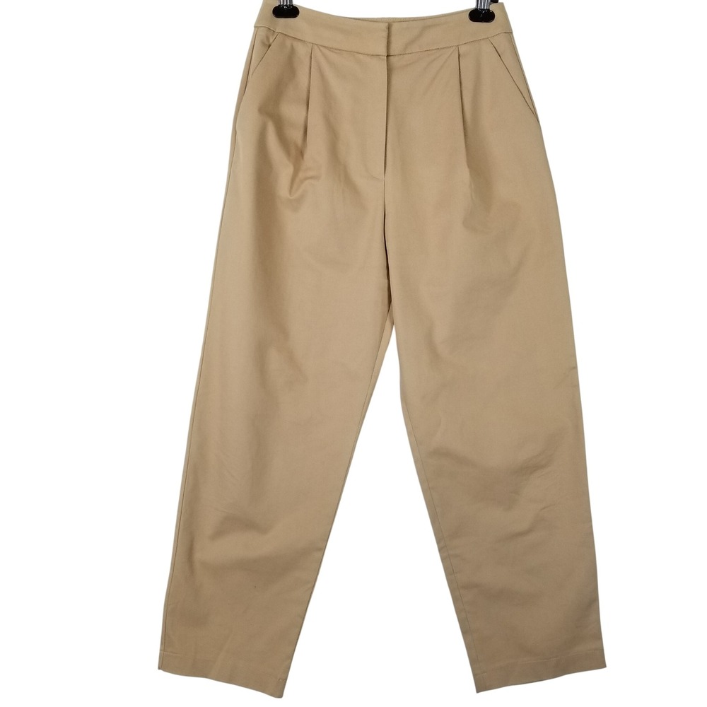 Exquise Istanbul Tan Khaki Pleated Tapered Trousers Pants Womens Small High Rise